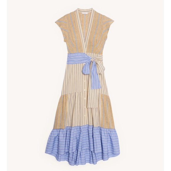 Sandro Long Sleeveless Asymmetric dress w stripes. EU-34 (US-S or size 2) - Picture 2 of 16